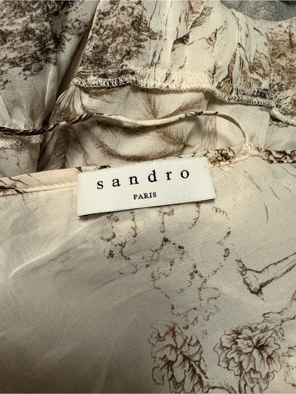Sandro Ruffled Printed Gauze Midi Dress NWT Ecru FR 36 US 4 Toile Print - Picture 6 of 13